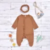 Yeni doğan giysi Bebek Kız Bebek Boy uzun kollu SOLIDO yaka Romper + Kafa Jumpsuit Kıyafet 2PCS Seti conjunto infantil Menino