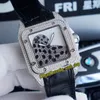 Best Versie TWF V12 W2SA0017 W2SA0011 White Dial Japan Miyota 8215 Automatische Mens Horloge Iced Out Out Diamond Inlay Case Lederen Casual Horloges