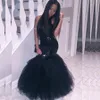 Musling Black Girl Mermaid Prom Dresses Dubaj Afryki Tulle Cekinowe Backless Formalne Suknie Wieczór Vestidos De Fiesta Suknie Koktajlowe