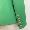 HOHE QUALITÄT 2020 Neue Barock-Designer-Blazer Damen-Blazer mit Löwenknöpfen, zweireihig, klassische Slim-Fit-Blazerjacke, Smaragdgrün