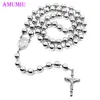 Pendant Necklaces AMUMIU 8mm,60cm Men Rosary Beads Necklace Stainless Steel Black/Gold/Steel Color Religion Of Jesus,women Cross Jewelry N01