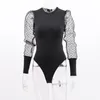 Women's Jumpsuits & Rompers Ahagaga Women Black Dot Mesh Gigot Sleeve Mid Waist Skinny Bodysuits 2021 Winter Plain Elegant Rompers1