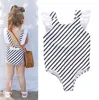 Симпатичные девушки малышей Купальник One Piece White Stripe Wrinkle втулка младенец Swimwear Симпатичные дети пляж купальный костюм