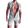 2020 calças de algodão Jumpsuit Mens Macacões Casual lapela manga curta macacãozinho cor sólida geral Único Breasted Romper curtas