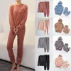 Warm Winter Women Pajamas Solid 2 pcs Casual Loose Sleepwear Long Sleeves and Pants Flannel Pajamas Set Home Clothes Nightwear