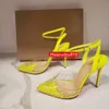 Spedizione gratuita Moda Donna Pompe neon cristallo strass pvc point toe tacchi alti strappy sandali slingback scarpe tacchi a spillo 12 cm 10 cm