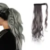 Shake and Go Grey Human Heuvain Ponytail Extension Clips DrawString Afro Puff Chignon Horsetail Curly Pony Tail Hair Posice Curly Wavy