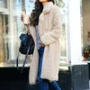 Novo moda Faux Fur Midi Long Women Women WhiM Warm Solid Casual Manga Longa Casacos de Peles Qualidade Luxo Catamento T200507