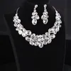 Высококачественные свадебные ювелирные изделия Свадебные серебряные ожерелье и серьги Кристалл Женщины Вечеринка Платье Домашечные аксессуары