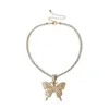 Oświadczenie Big Butterfly Naszyjnik Hip Hop Mrożony łańcuch dżerstonu dla kobiet Bling Tinnis Chain Crystal Animal Choker Buinry287D