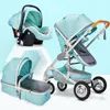 Multifunktionell 3 i 1 barnvagn High Landscape Barnvagn Vikvagn Guld Baby Newborn1