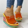 2021 sandale WENYUJH coloré loisirs femmes compensées été sandales femme Sexy Mules fête plate-forme talons hauts chaussures Woman1