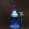 9inch Silver Glass Bong Fumed Colored Dab Oil Rigs Heady hookah with 4MM Quartz Banger Nail Recycler Oil Bubbler Cyclone Perc