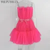 Sweet Tulle Mini Party Dress Summer Sexy Tube Short Backless Bow Tutu Night Club Mesh Abiti Donna Cute Clubwear senza spalline 20201