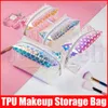 Laser Moda Cosmetic Bag por Mulheres Maquiagem TPU Transparente Beleza Organizador Pouch Feminino geléia Bolsas Lady Make Up Pacote