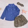 3st Toddler Infantil Baby Girls Klänning Mode Jeansskjorta Leopardkjol Pannband Barn Klädset Outfits M156