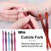 10 stks Rvs Cuticle Pusher Nail Art Fork Manicure Tool voor Trim Dode Skin Fork Nipper Pusher Trimmer Cuticle Remover