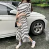 Annelik Elbiseleri Kısa Kollu Uzun Gevşek Stripe Elbise Yaz artı Boyut Yan Bölgeli Hamile Kadınlar Pamuk 2023 Hamilelik Maxi1