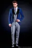 Smukły pasuje pana młodego smokingu jeden przycisk niebieski mężczyzna wok garnitur wesele sukienka męskie garnitury (kurtka + spodnie + kamizelka + krawat) J213