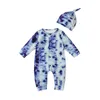 キッズ服男の子女の子ネクタイジャンプスーツ幼児ボタン長袖ロンパ+新生帽子2pcs /セットブティック幼児服セットM2409
