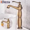 Kran łazienkowy Antique Bronze Solid Mosiądz Umywalka Mosiądz Bateria Pojedyncza Uchwyt Mikser Water Taps Kąpiec Torneiras Crane 1109