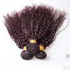 Röd Burgundy Wine 99J Brazilian Weft Extensions Kinky Curly Human Hair 3 Bundles