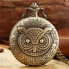 Steampunk Style Lovely Night Owl Quartz Analog Pocket Watch Necklace Pendant Chain Gifts to Men Women Kids