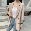 Abbigliamento da ufficio Blazer Cappotto Blazer Casual Donna Autunno Giacca solida Abiti Blazer doppiopetto Manica lunga Colletto dentellato 2020