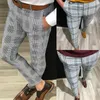 Mens Fashion Plaid calças dos homens de Streetwear Hip Hop Calças justas Chinos Calças Slim Fit Corredores Casual