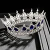 Princess Royal Blue Crystal Tiara Full Kronor Röd Silver Rhinestone Headpiece Bröllop Tillbehör Quinceanera Bröllop Tiaras Bridal Jewellr