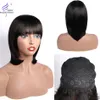 Moderne show korte rechte menselijke haar met pony volledige machine gemaakt pruik Braziliaanse haar fringe niet-kant voor zwarte vrouwen