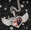 Aangepaste liefde hart vleugels photo hanger ketting geheugen medaillons solide hanger gepersonaliseerde kubieke zirkoon kettingen cadeau