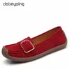 Dobeyping printemps automne chaussures femme en cuir véritable femmes appartements sans lacet femmes mocassins femmes mocassins chaussure boucle chaussures 25Q4 #