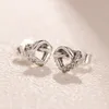Knotted Heart Stud Earrings Real Sterling Silver for Pandora CZ Diamond Wedding designer Jewelry For Women Girlfriend Gift Love Earring Set with Original Box