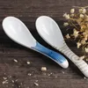 Zen Japanese Ceramic Soup Spoons with Long Handle Hook for Miso Ramen Udon Noodle Two Sizes Assorted Four Pattern