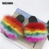 Children Fluffy Fur Slippers Kids Real Fur Slides Girls Flat Indoor Home Slippers Child Furry Slides Baby Plush Flip Flops