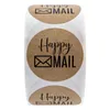 500 stks / roll Gelukkige poststickers 1 inch ronde kraft dank u stickers voor kleine zakelijke verzending envelop verpakking labels sticker