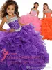 2021 Ritzee Girl's Pageant Dresses Beaded Ruffles Tulle Abito da ballo Pallone Piano Pink Purple Arancione Flower Girl Abiti Quinceanera Abito