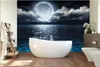 murales personalizzati Foto Sfondi per pareti 3D murale HD stellato seaside luna cielo cielo notturno soggiorno sfondo carte da parati decorazioni per la casa