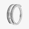Autentisk 925 Sterling Silver Love Hearts Ring Kvinnor Flickor Bröllop Smycken för Pandora Clear CZ Diamond Rings Set med originallåda