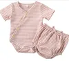 Kids Designer Kläder Tjejer Tjejer Artikel Pit Kläder Satser Baby Striped Cotton Rompers PP Byxor Suits Solid Jumpsuit Shorts Briefs Bloomer BC7548