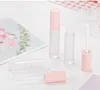 Tubos de lipgloss cor-de-rosa claros geados tubos transparentes do labelo transparente com tampa cor-de-rosa Redonda cosméticos redondos frasco de lustro