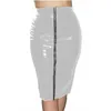 Plus Size Women Wet Look Knee Length Bandage Skirt Full Zipper Front High Waist Pencil Midi Skirt Sexy Package Hips PVC Clubwear