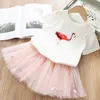 Kids Designer Clothes Girls Flamingo T Shirts Mesh Skirts 2pcs Sets Boutique Girl TUTU Skirt Suits Summer Kids Clothing DHW4031