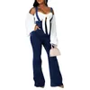 Mörkblå kvinnor jumpsuits wide ben flare byxor overall jeans rompers sexig denim jumpsuit plus size byxor sexig denim jumpsuit257b