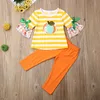 Höst Halloween Baby Pumpkin Striped Outfits Flare Sleeve Bow Top + Solid Byxor 2st / Set Boutique Casual Kids Girls Kläder Ställer M2307