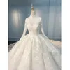 Suknie ślubne z długim rękawem z długim rękawem Cupcake Ball Suknia Kwiatowa Koronki Zroszony White Ivory 2021 Plus Size Size Sukienka ślubna Vestidos de Novia