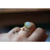 S925 Sterling Silver Cloisonne Hand Inlaid Hetian Jade Lotus Vintage Ring2068