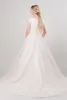 2020 New Modest Wedding Dresses Cap Sleeves Champagne Lace Tulle Country Western Modest Bridal Gowns Plus Size Sleeved Custom Made