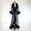 Nuovo stile donne sexy pelliccia Sleepwear Robe de mariée puro della camicia da notte manica lunga lunga veste Spa vestito sexy costume con cintura